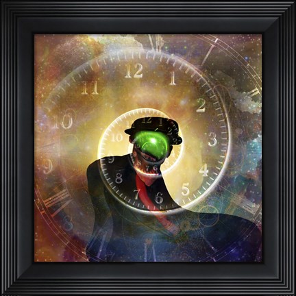 Framed Man in Black Suit Magritte Style Time Spiral in Universe Print