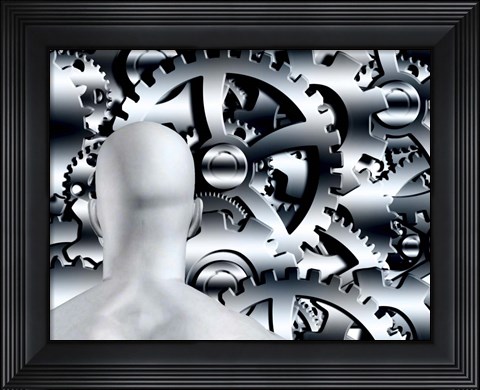 Framed Man Before Gears Print