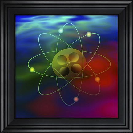 Framed Atom and Film On Colorful Background Print