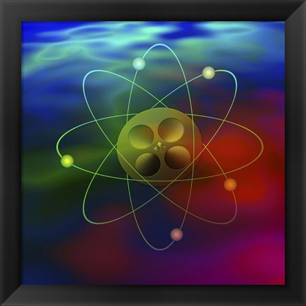 Framed Atom and Film On Colorful Background Print