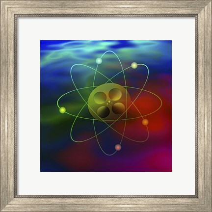 Framed Atom and Film On Colorful Background Print