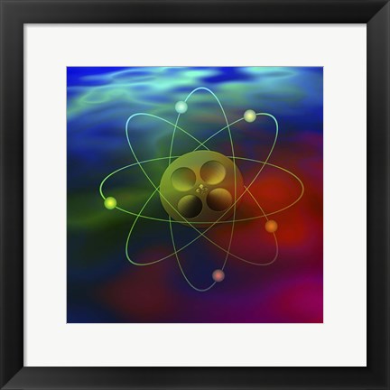 Framed Atom and Film On Colorful Background Print