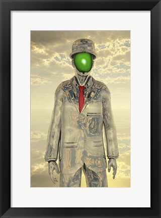 Framed Metallic Man With Face Obscure By Green Apple Print