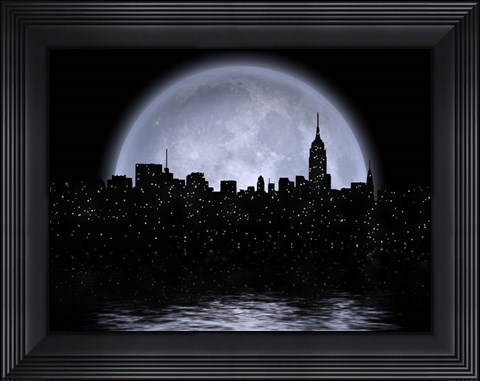 Framed NYC Cityscape Reflects in the Moon Print