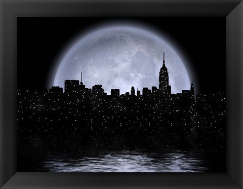 Framed NYC Cityscape Reflects in the Moon Print