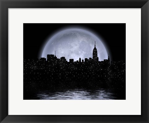 Framed NYC Cityscape Reflects in the Moon Print