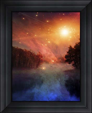 Framed Night Forest Lake Sunrise Or Sunset Print