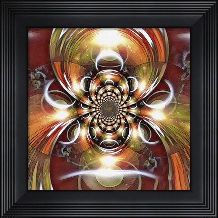 Framed Mirrored Round Fractal With a Picture of Eclipse Print