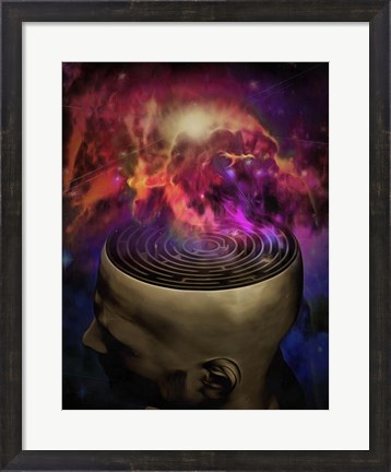 Framed Man Mind Maze and Galactic Nebula Print