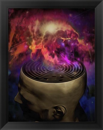 Framed Man Mind Maze and Galactic Nebula Print