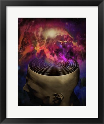 Framed Man Mind Maze and Galactic Nebula Print