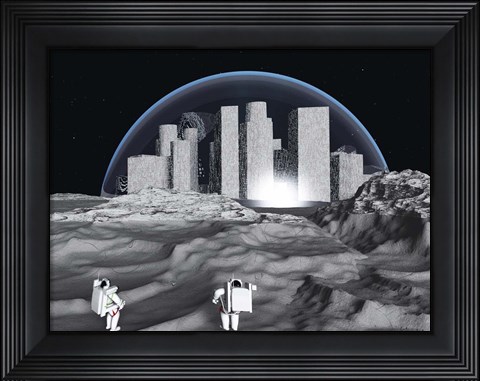 Framed Lunar City and Astronauts Print