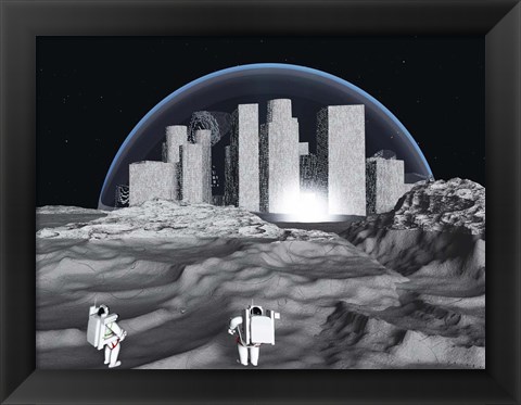 Framed Lunar City and Astronauts Print