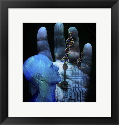 Framed Cyborg Arrows On Palm Hand DNA Strands Print