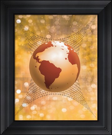 Framed Globe With Binary Code Print
