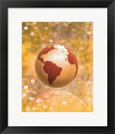 Framed Globe With Binary Code Print