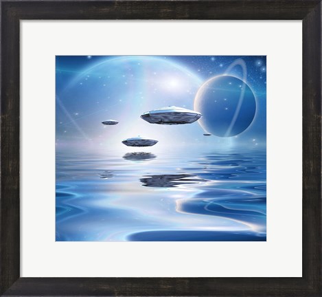 Framed Extrasolar Planets and Spacecraft Over Quiet Waters Print