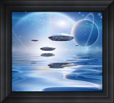 Framed Extrasolar Planets and Spacecraft Over Quiet Waters Print
