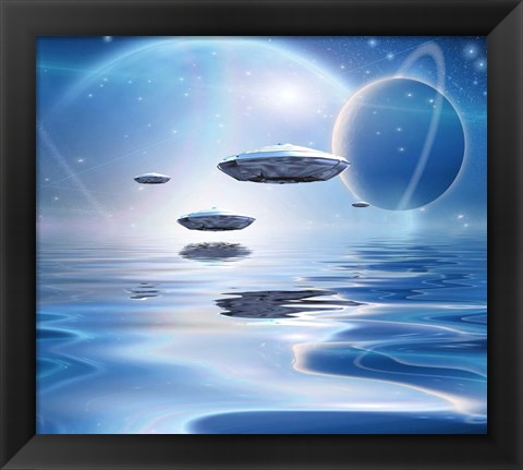 Framed Extrasolar Planets and Spacecraft Over Quiet Waters Print