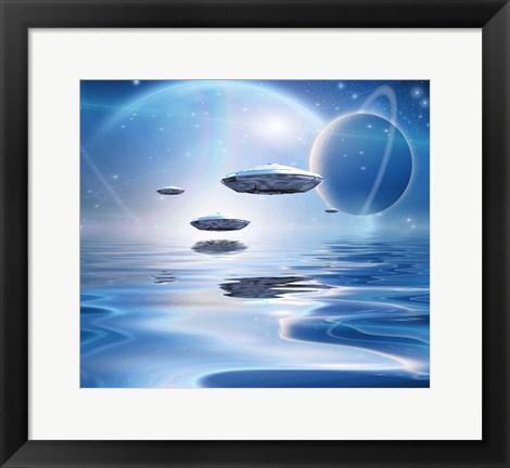 Framed Extrasolar Planets and Spacecraft Over Quiet Waters Print