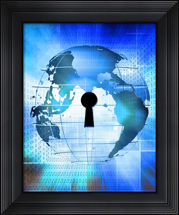 Framed Earth, Binary Code and Key Hole Print