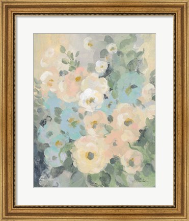 Framed Cottage Blue Floral I Print