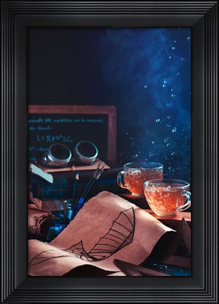 Framed Steampunk Tea (With Goggles And Blueprints) Print