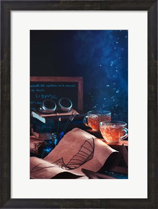 Framed Steampunk Tea (With Goggles And Blueprints) Print
