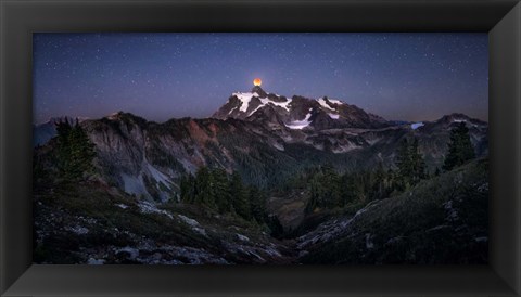 Framed Blood Moon over Mt Shuksan Print