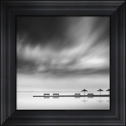 Framed Four Benches and Three Umbrellas Print
