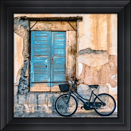 Framed Old Window and Bicycle Print