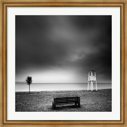 Framed Bench on the Beach Print