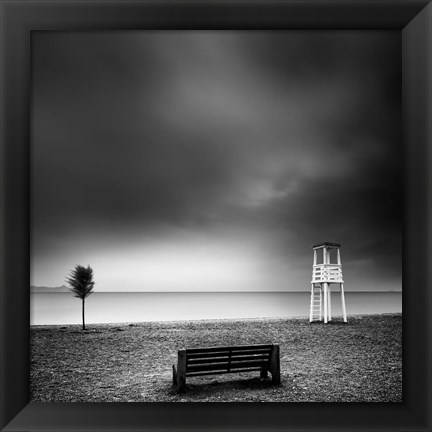 Framed Bench on the Beach Print