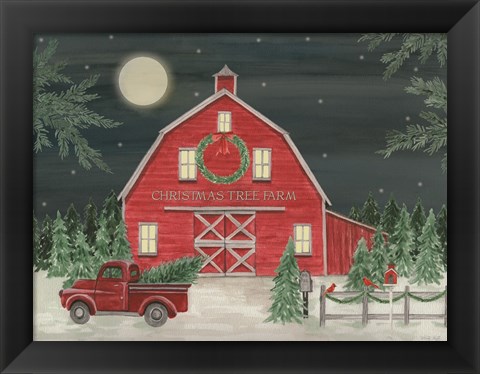 Framed Full Moon Christmas Tree Farm Print