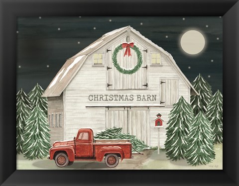 Framed Starry Night Christmas Barn Print