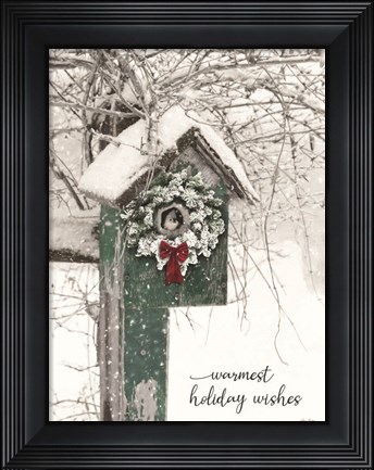 Framed Warmest Holiday Wishes Birdhouse Print