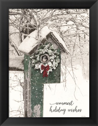 Framed Warmest Holiday Wishes Birdhouse Print