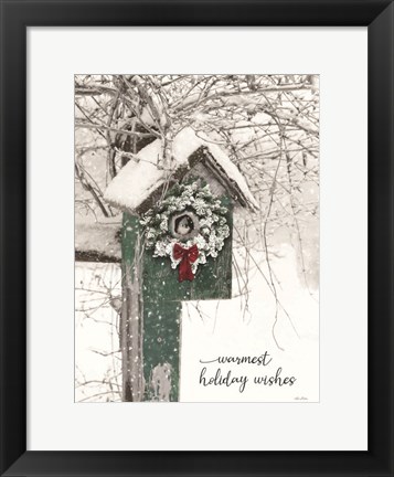 Framed Warmest Holiday Wishes Birdhouse Print