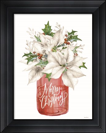 Framed Merry Christmas Poinsettias Print