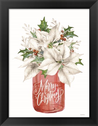 Framed Merry Christmas Poinsettias Print