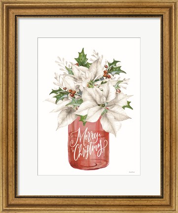 Framed Merry Christmas Poinsettias Print