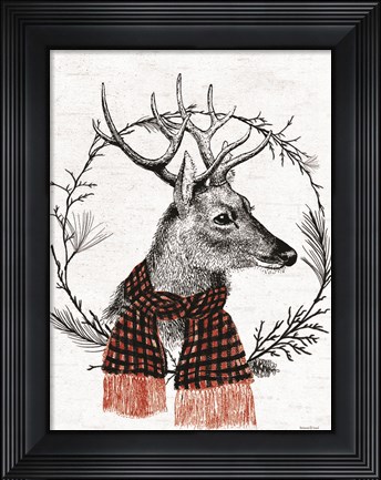 Framed Reindeer Wreath Print