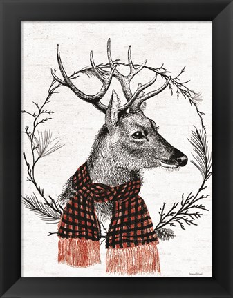 Framed Reindeer Wreath Print