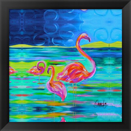 Framed Duo Flamingos Print