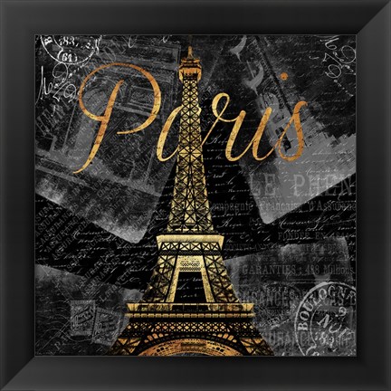 Framed Script Paris Gold Print