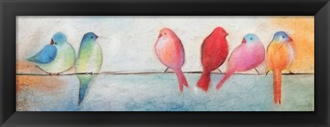 Framed Colorful Birds On A Wire Print