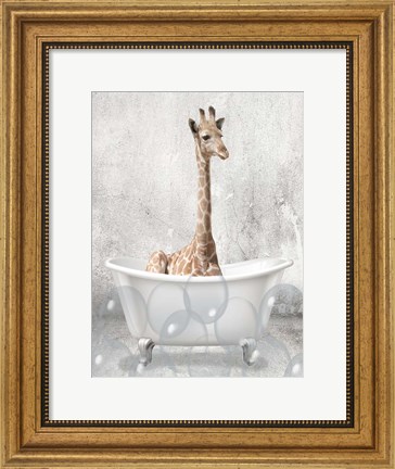 Framed Baby Giraffe Bath Print