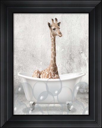 Framed Baby Giraffe Bath Print