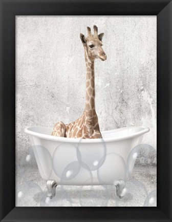 Framed Baby Giraffe Bath Print