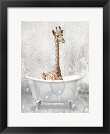 Framed Baby Giraffe Bath Print